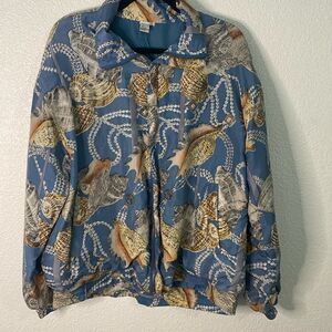 CoAco-100% Silk Track Suit jacket-Coastal Blue with shells- Size Large